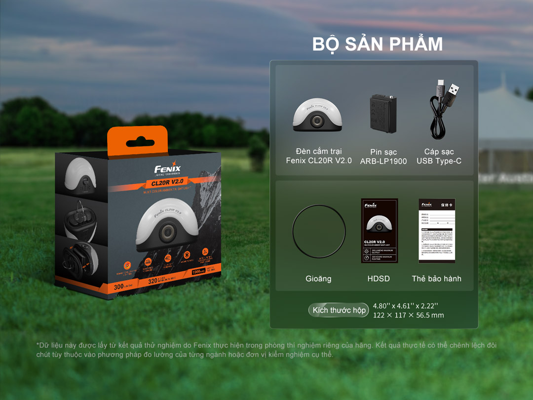 FENIX CL20R V2.0 – Đèn cắm trại USB-C, Độ sáng 300 Lumens & RGB đa chế độ