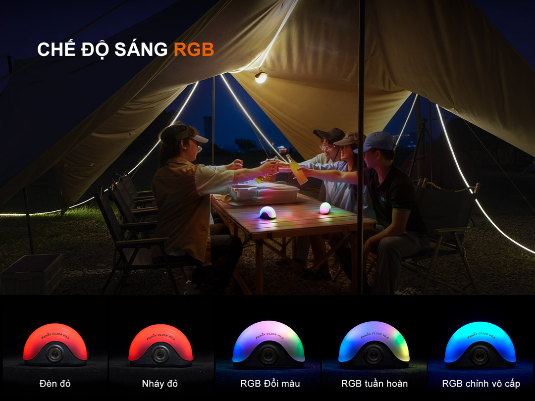 FENIX CL20R V2.0 – Đèn cắm trại USB-C, Độ sáng 300 Lumens & RGB đa chế độ