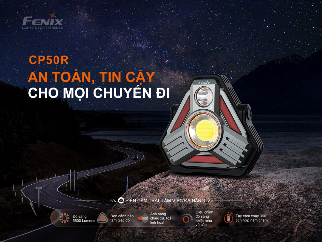 Fenix CP50R – Đèn làm việc, cắm trại, chỉnh sáng vô cấp sáng 5500lm - chiếu xa 450m