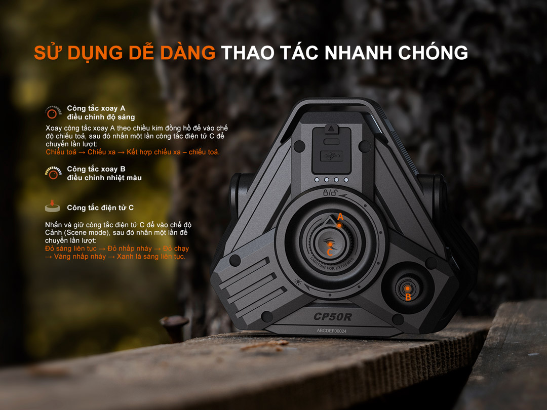 Fenix CP50R – Đèn làm việc, cắm trại, chỉnh sáng vô cấp sáng 5500lm - chiếu xa 450m