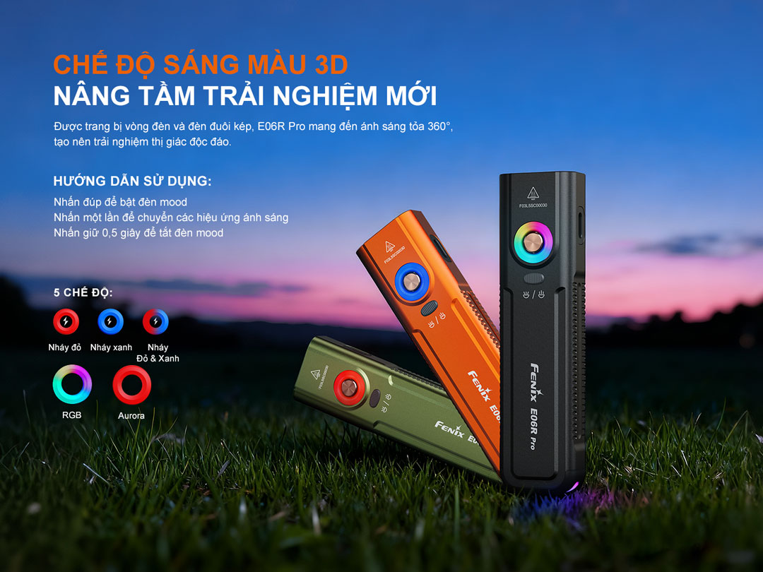 Đèn pin EDC 3 nguồn sáng Fenix E06R Pro – 1600 lumen, UV & Laser, sạc USB-C