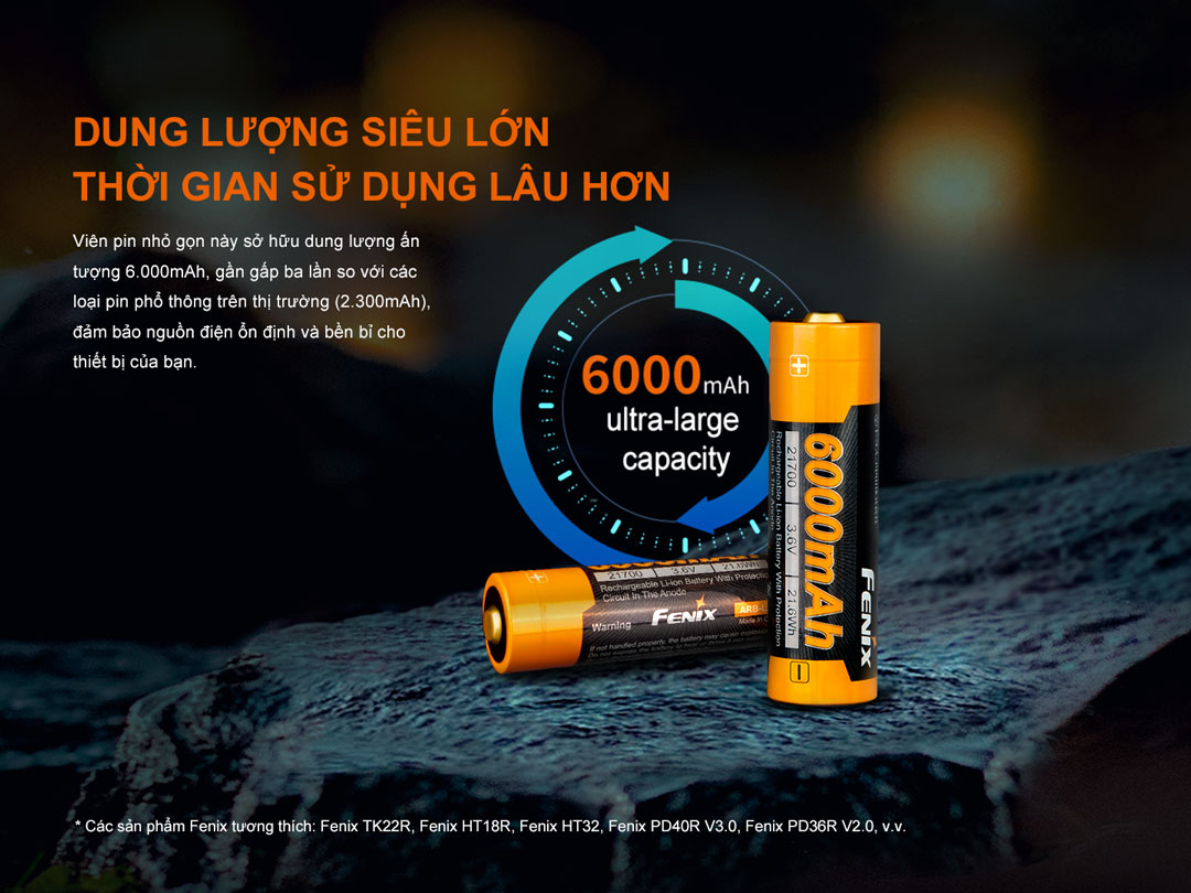 Pin sạc Li-ion 21700 Fenix ARB-L21-6000 – dung lượng cao 6000mAh