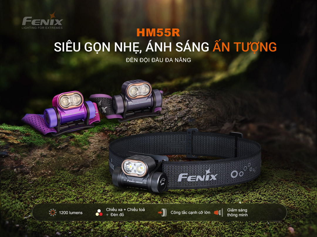Fenix HM55R – Đèn đội đầu 2 nguồn sáng - sáng 1200lm, chiếu xa 175m