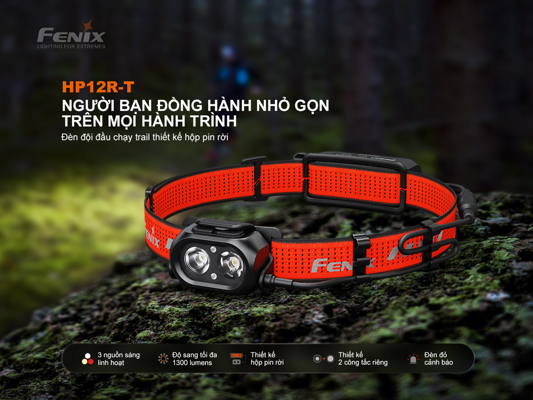 FENIX HP12R-T – Đèn đội đầu chạy trail 1300lm, chiếu xa 200m, USB-C