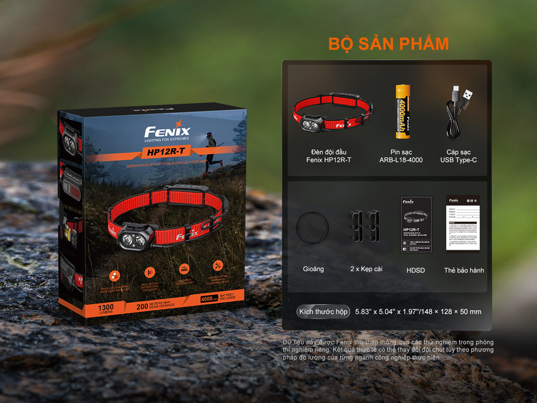 FENIX HP12R-T – Đèn đội đầu chạy trail 1300lm, chiếu xa 200m, USB-C