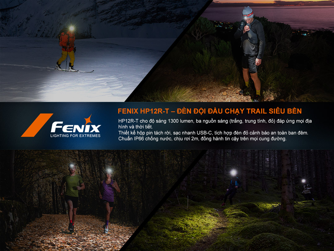 FENIX HP12R-T – Đèn đội đầu chạy trail 1300lm, chiếu xa 200m, USB-C