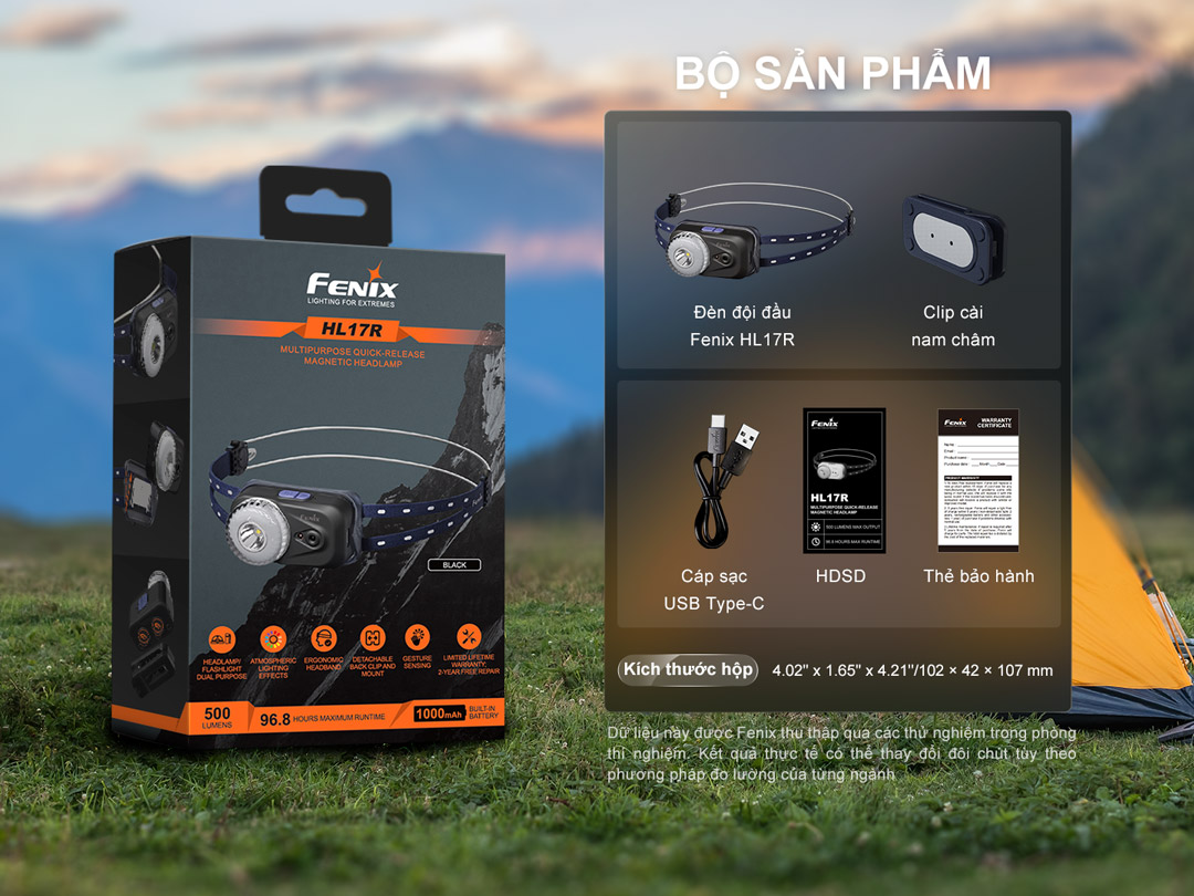 Fenix HL17R – Đèn đội đầu đa năng 500lm, 100m, sạc USB-C, đổi màu