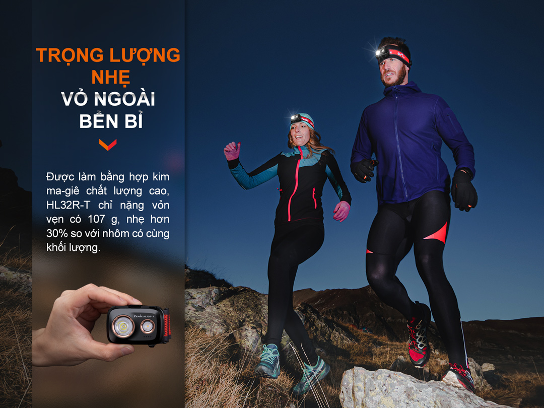 Đèn pin đội đầu FENIX HL32R-T sáng 800 lumen chiếu xa 132m sạc USB-C