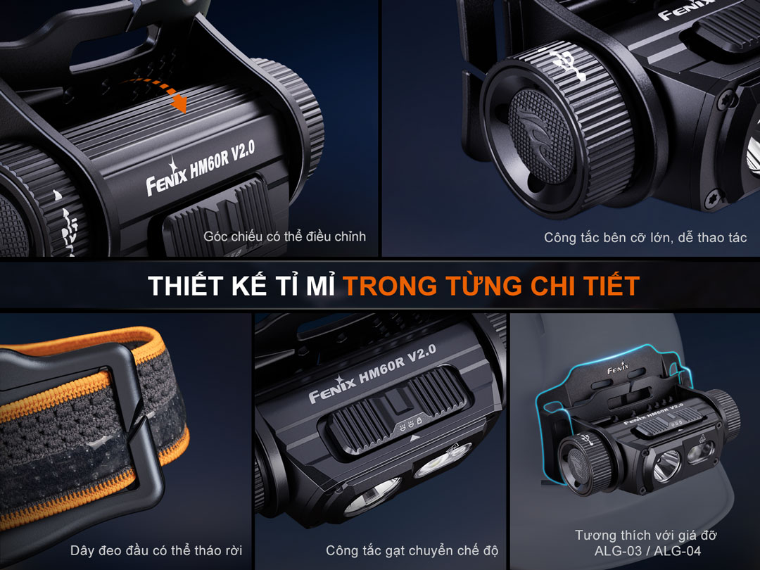 Đèn pin đội đầu Fenix HM60R V2.0 – 1600 lumens, chiếu xa 170m, pin 4000mAh, chống nước IP68