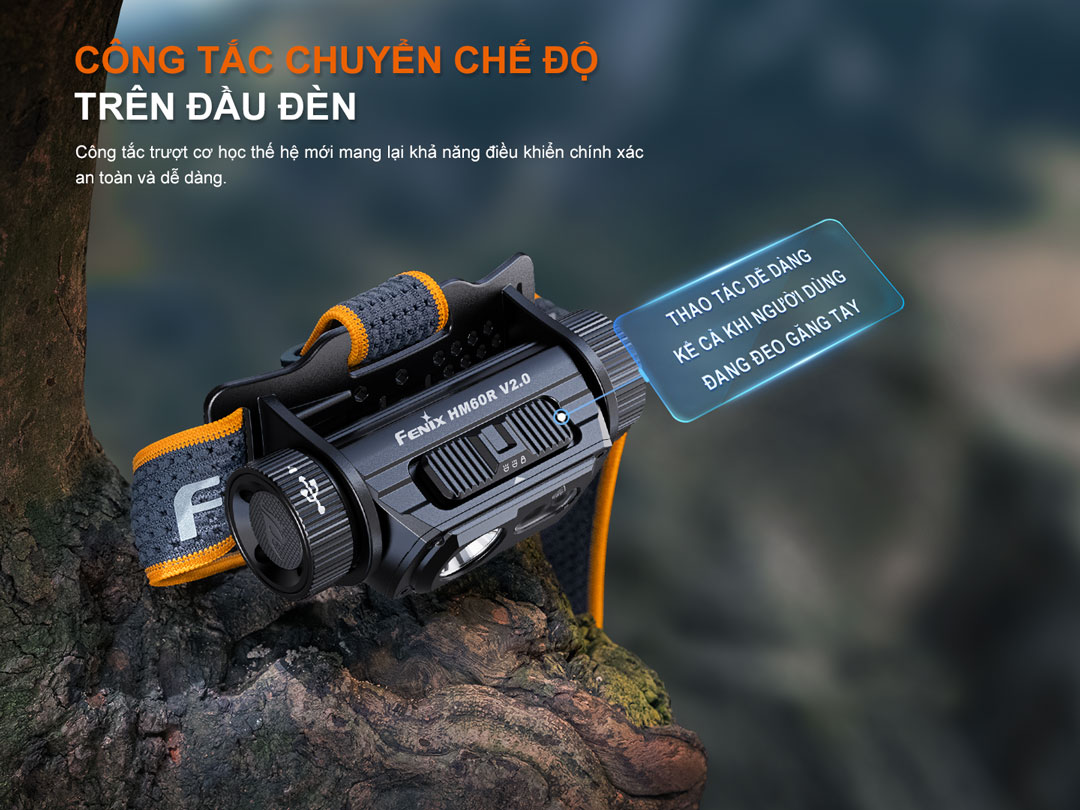 Đèn pin đội đầu Fenix HM60R V2.0 – 1600 lumens, chiếu xa 170m, pin 4000mAh, chống nước IP68