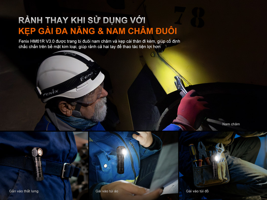 Đèn Gù Đội Đầu Đa Năng Fenix HM61R V3 – Sáng 1800 Lm, Nam Châm Đuôi, Cảm Biến Tiệm Cận