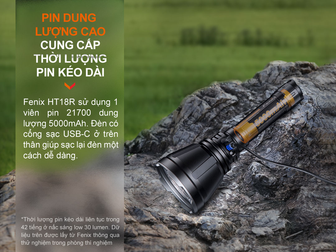 Đèn pin chiếu xa FENIX HT18R sáng 2800 lumen chiếu xa 1100m pin sạc 21700 5000mAh kèm theo