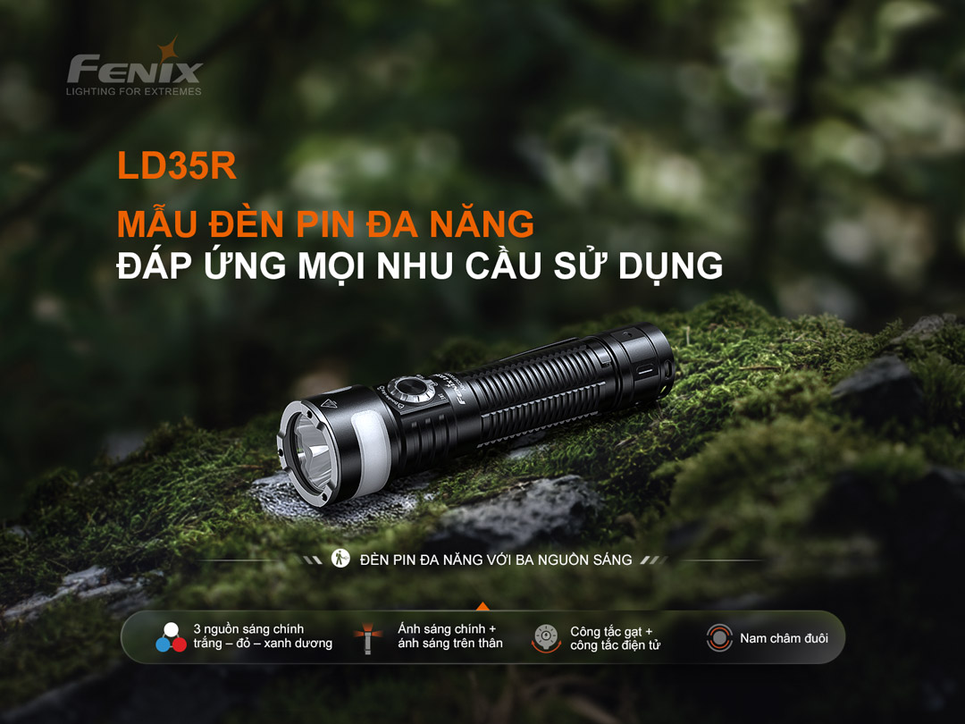 Fenix LD35R – Đèn pin đa nguồn sáng 1800lm, chiếu xa 337m, sạc USB-C