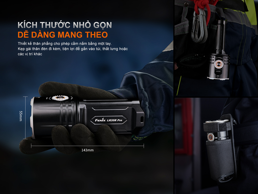 FENIX LR35R PRO – Đèn pin siêu sáng 10.000 lumen, (đỏ, UV, Strobe, SOS), 2 pin 6000mAh