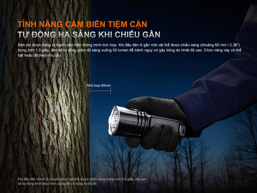 FENIX LR35R PRO – Đèn pin siêu sáng 10.000 lumen, (đỏ, UV, Strobe, SOS), 2 pin 6000mAh