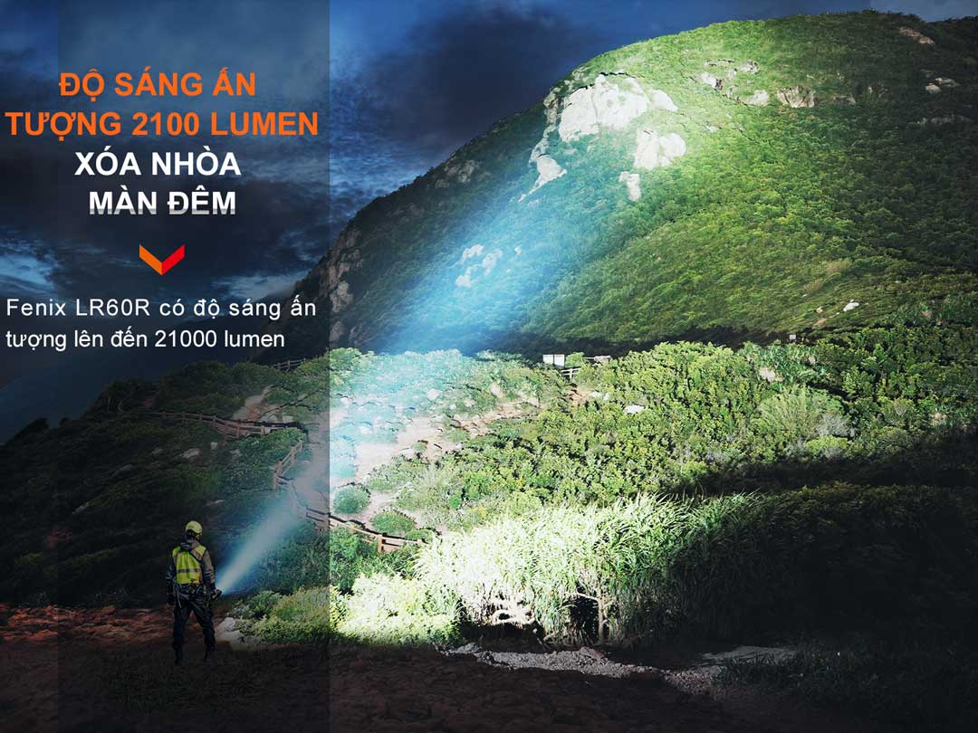 Đèn pin tìm kiếm cứu nạn FENIX LR60R sáng 21.000 lumen chiếu xa 1085m pin dung lượng 16000mAh USB-C Powerbank tích hợp cảm biến tiệm cận