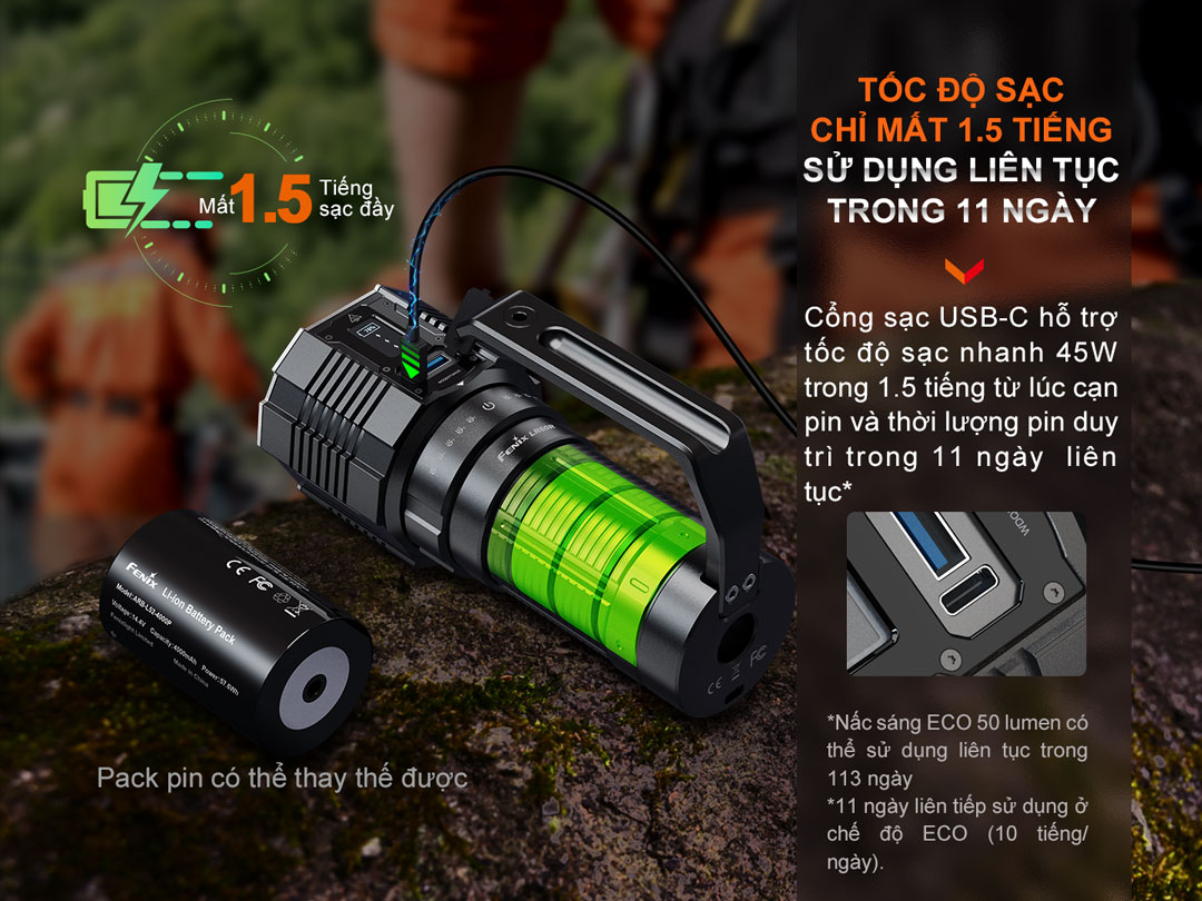 Đèn pin tìm kiếm cứu nạn FENIX LR60R sáng 21.000 lumen chiếu xa 1085m pin dung lượng 16000mAh USB-C Powerbank tích hợp cảm biến tiệm cận