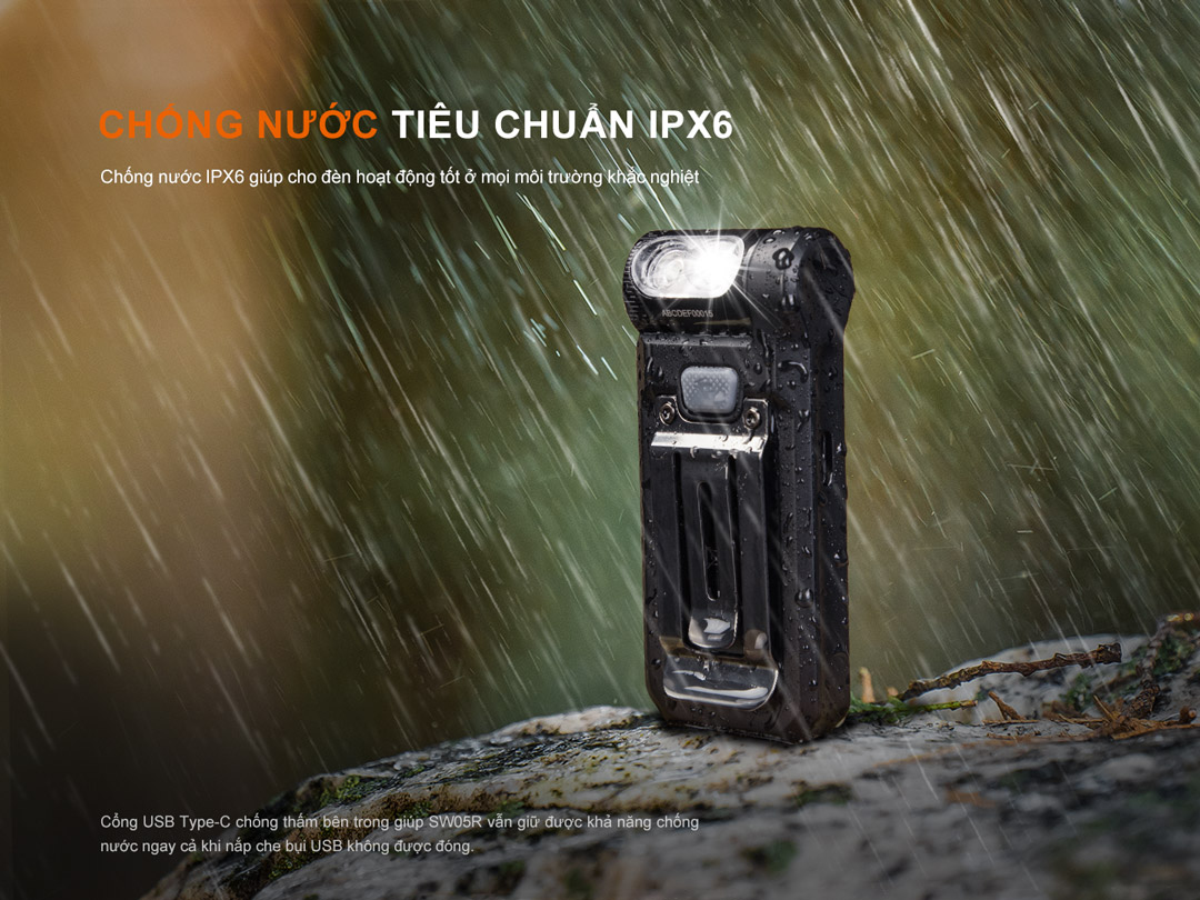 Chống nước theo tiêu chuẩn IPX6 chống nước từ bên trong kể cả khi có quên đóng nắp sạc