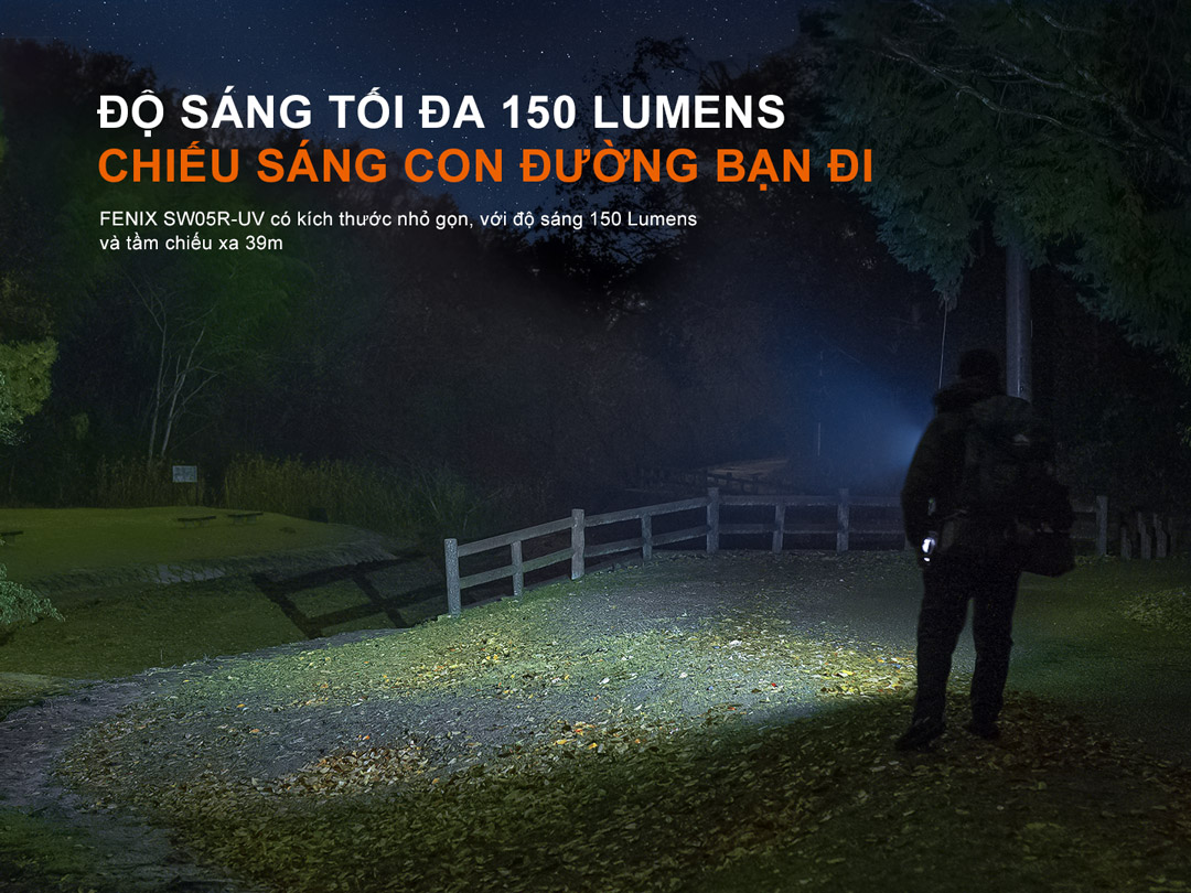 Độ sáng 150 Lumens tầm chiếu xa 39m phù hợp để chiếu sáng tầm gần