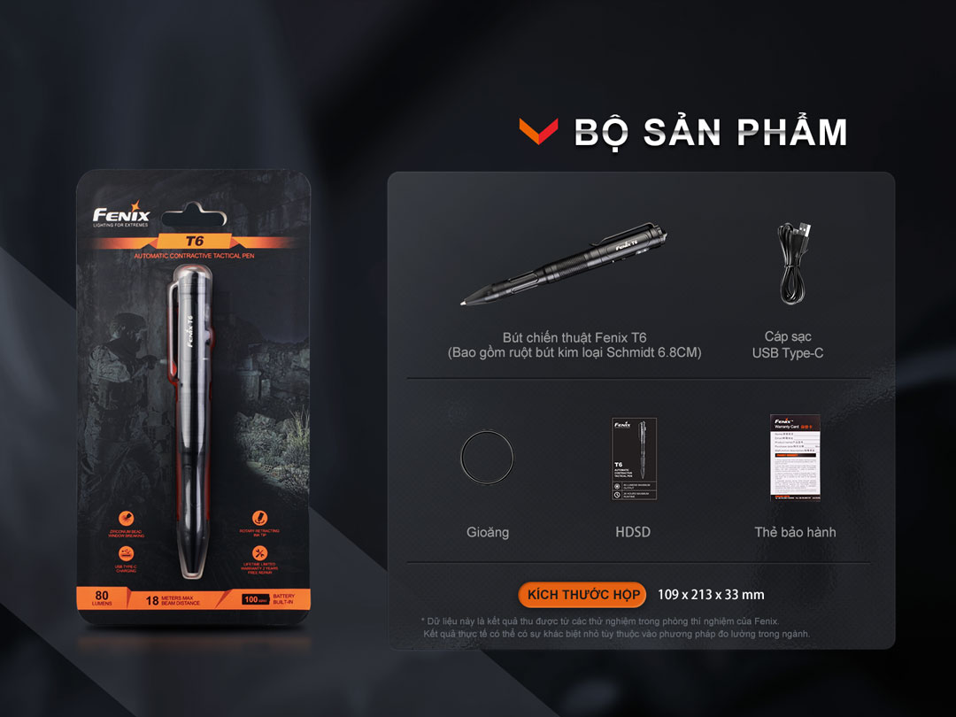Fenix T6 – Bút viết tích hợp đèn pin độ sáng 80 lumen, sạc USB-C