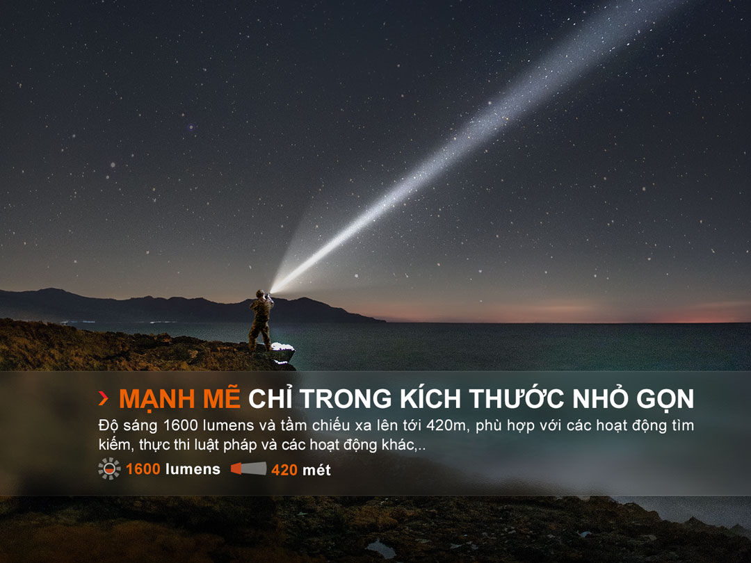 Đèn pin FENIX TK11R sáng 1600 lumen chiếu xa 420m pin sạc 18650 USB-C công tắc đuôi kép phản ứng nhanh