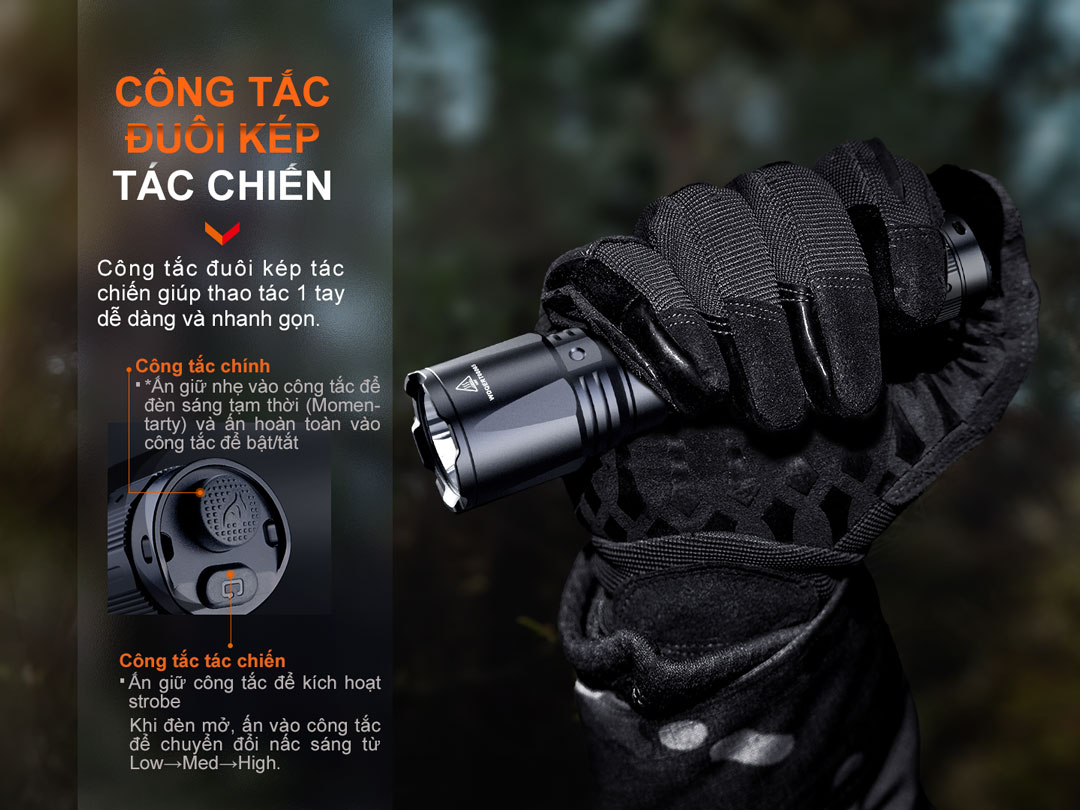 Đèn pin FENIX TK11R sáng 1600 lumen chiếu xa 420m pin sạc 18650 USB-C công tắc đuôi kép phản ứng nhanh