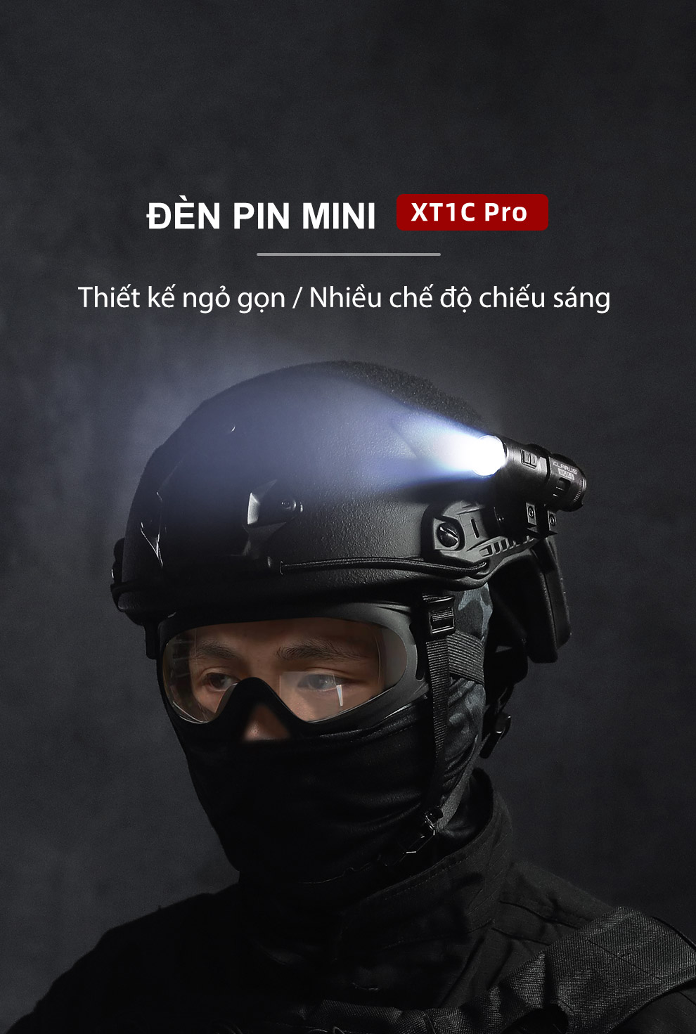 Đèn pin mini KLARUS XT1C Pro sáng 1000 lm chiếu xa 200m pin 16340 chuyên cài mũ bảo hiểm