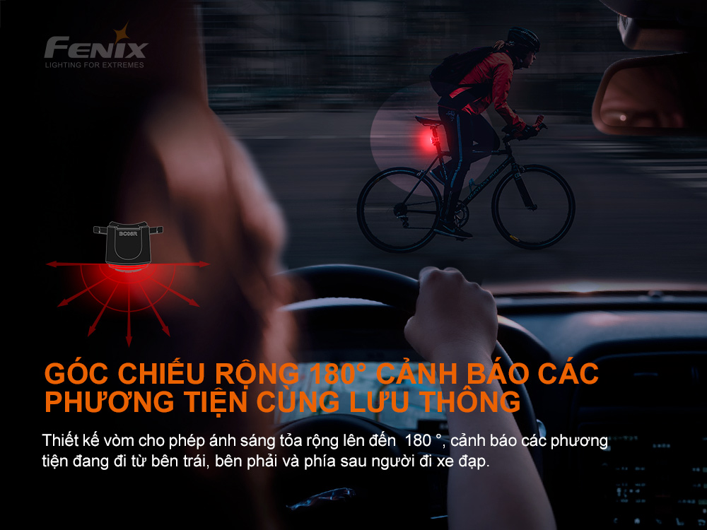 Đèn hậu xe đạp Fenix BC05R V2.0 dùng pin liền thân Li-polymer 400mAh độ sáng 15 lumen 5 LED ánh sáng đỏ