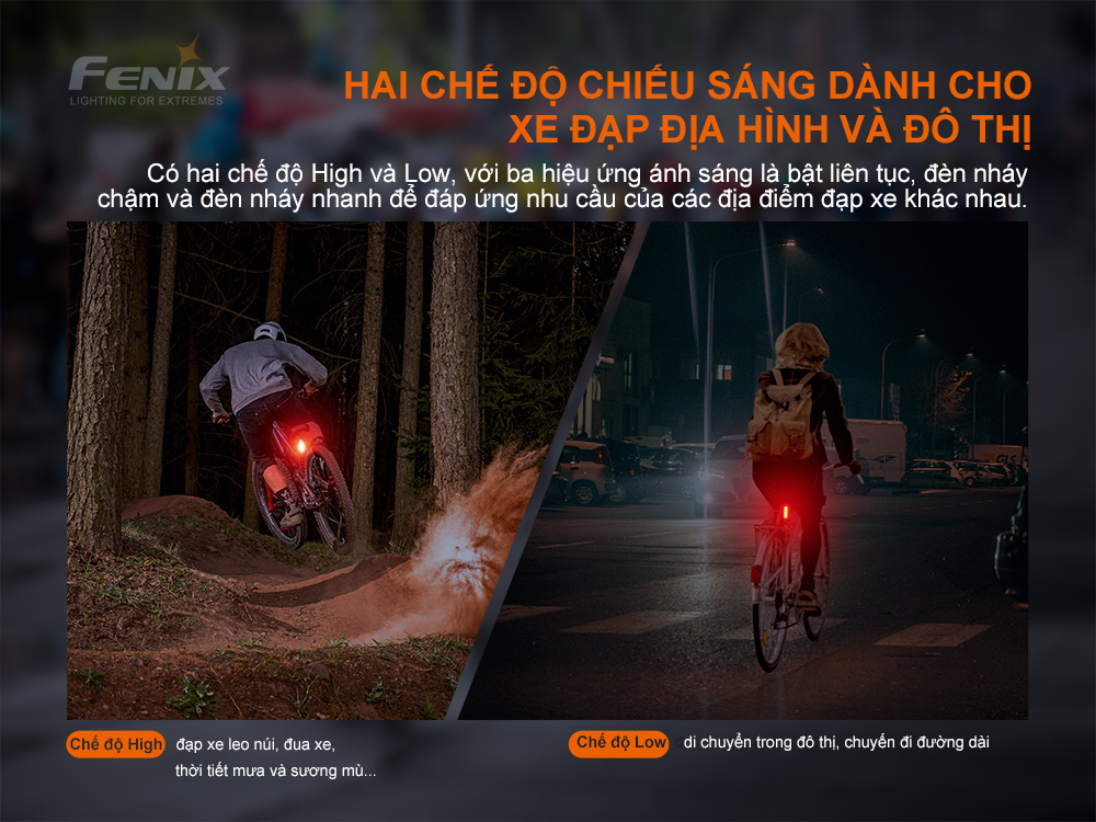 Đèn hậu xe đạp Fenix BC05R V2.0 dùng pin liền thân Li-polymer 400mAh độ sáng 15 lumen 5 LED ánh sáng đỏ
