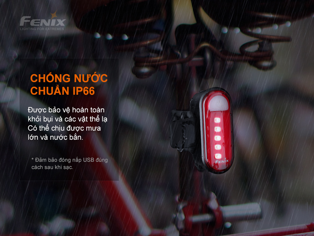 Đèn hậu xe đạp dùng pin Fenix BC05R V2 đạt chuẩn kháng nước IP66
