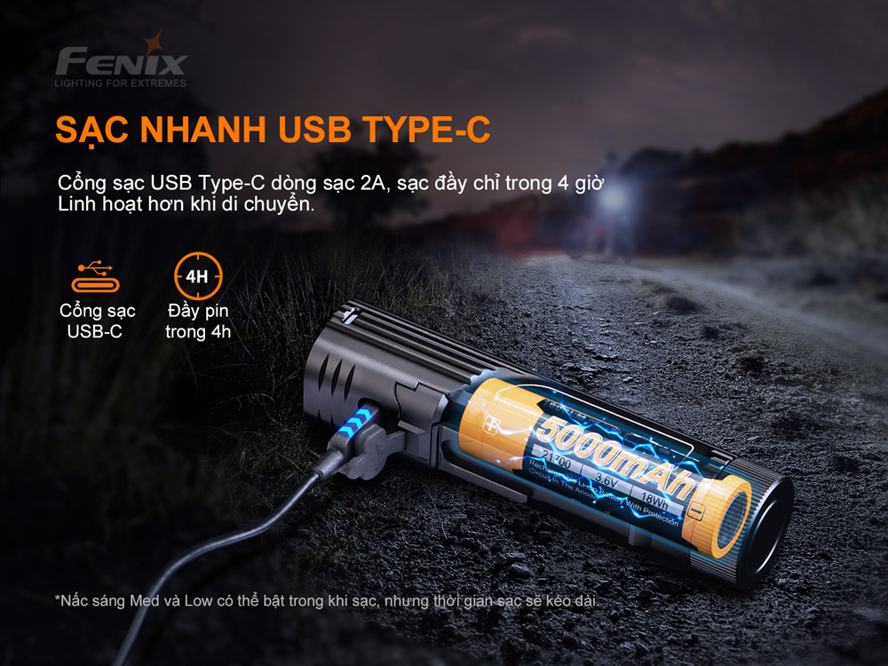 Đèn xe đạp FENIX BC26R sáng 1600 lm chiếu xa 168m LED Luminus pin 21700 5000mAh sạc type-C