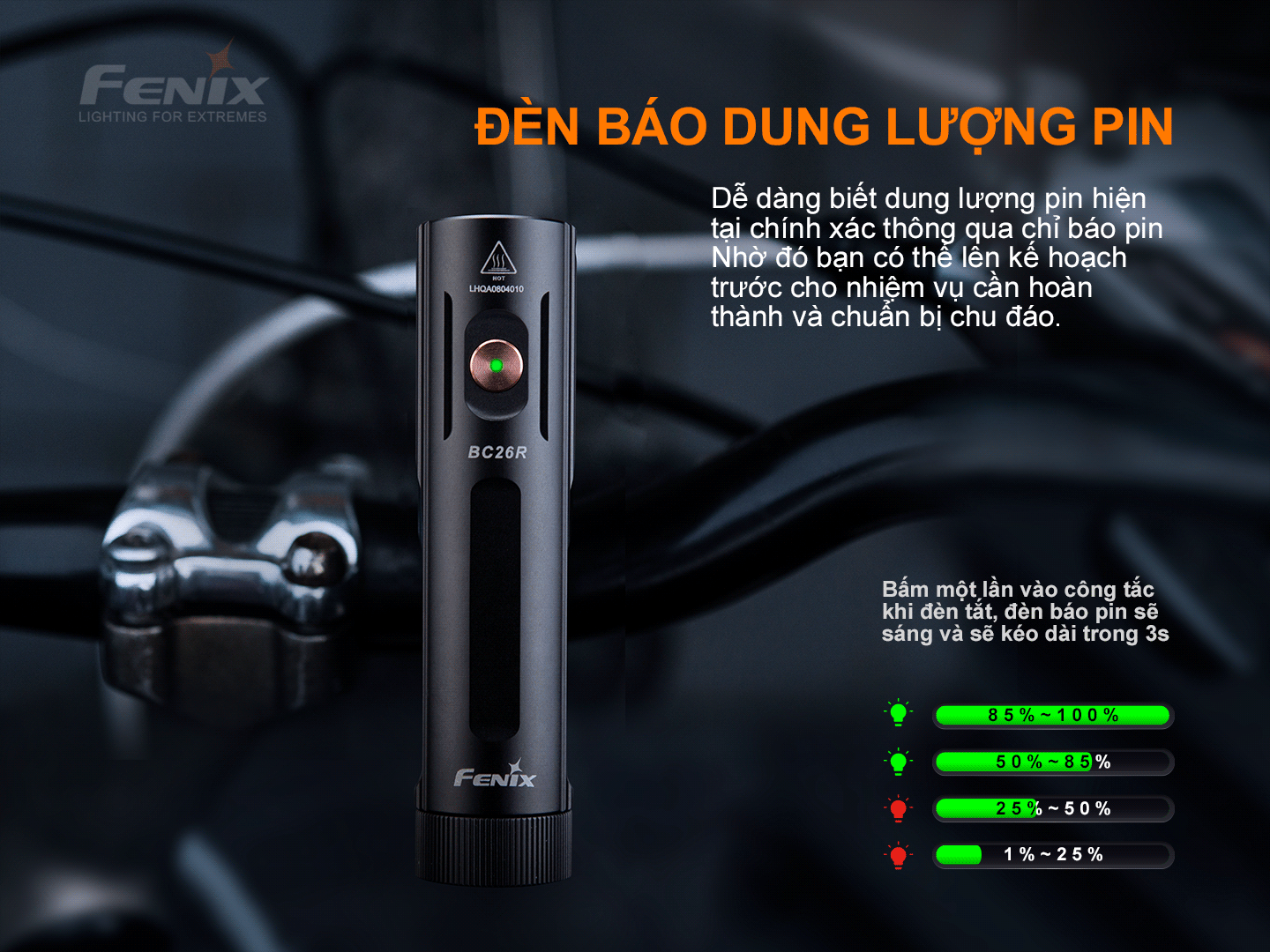 Đèn xe đạp FENIX BC26R sáng 1600 lm chiếu xa 168m LED Luminus pin 21700 5000mAh sạc type-C