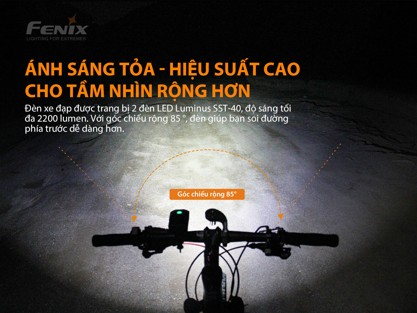 Đèn xe đạp FENIX BC30 V2.0 sáng 2200lm chiếu xa 187m công tắc remote kèm pin sạc