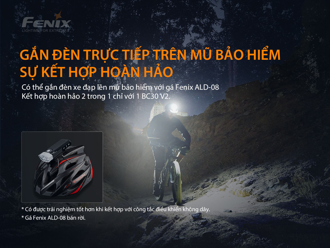 Đèn xe đạp FENIX BC30 V2.0 sáng 2200lm chiếu xa 187m công tắc remote kèm pin sạc