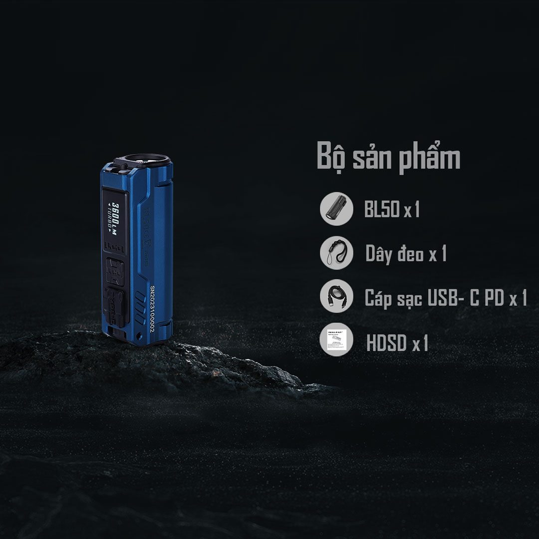 Đèn pin EDC IMALENT BL50 tia UV 365nm sáng 3.600 lumen chiếu xa 428m pin dung lượng 3000mAh sạc USB-C