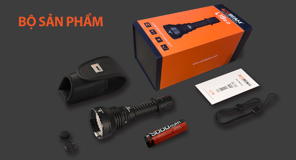Đèn pin chiếu xa ACEBEAM L19 V2 độ sáng 2200 lumen chiếu xa 1083m kèm pin sạc 21700 USB