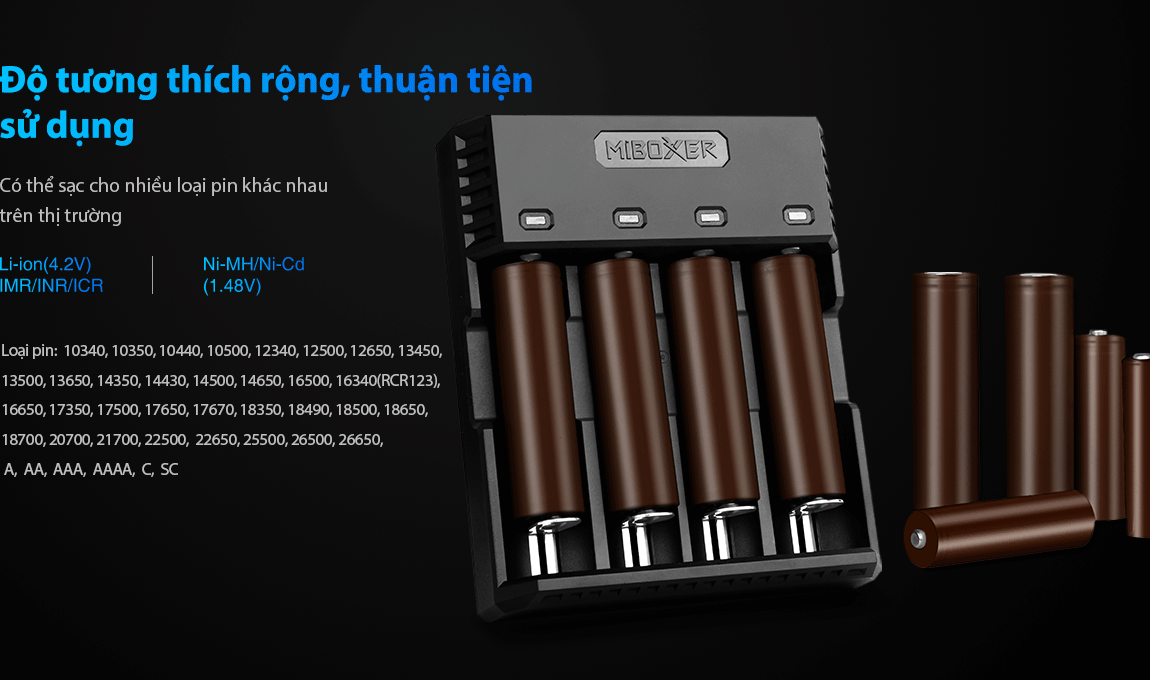 Sạc pin MIBOXER C4S đa năng 4 slot