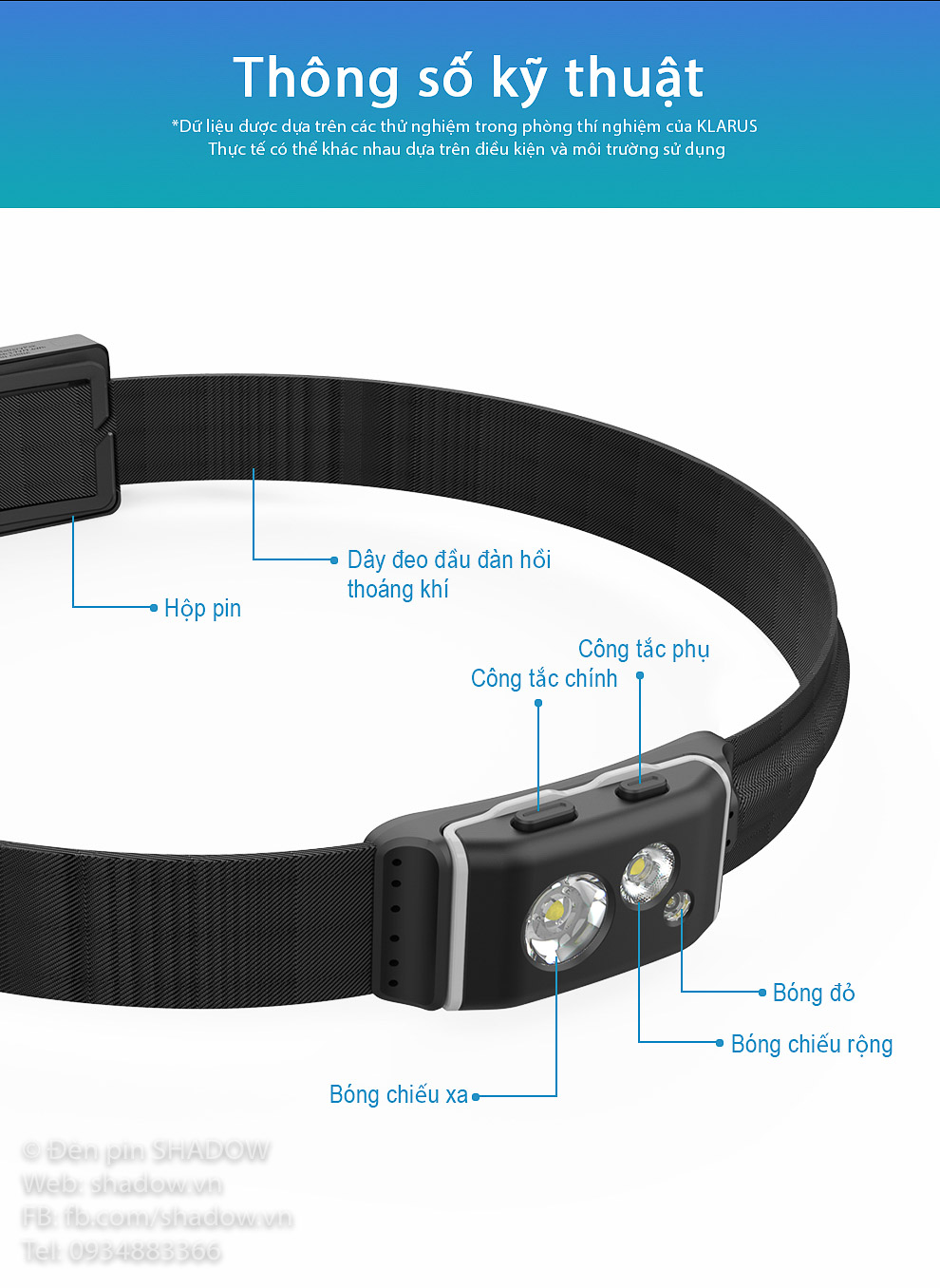 Đèn pin đội đầu KLARUS HR1 Plus độ sáng 600 lumen chiếu xa 90m pin Li-ion PP20 2000mAh