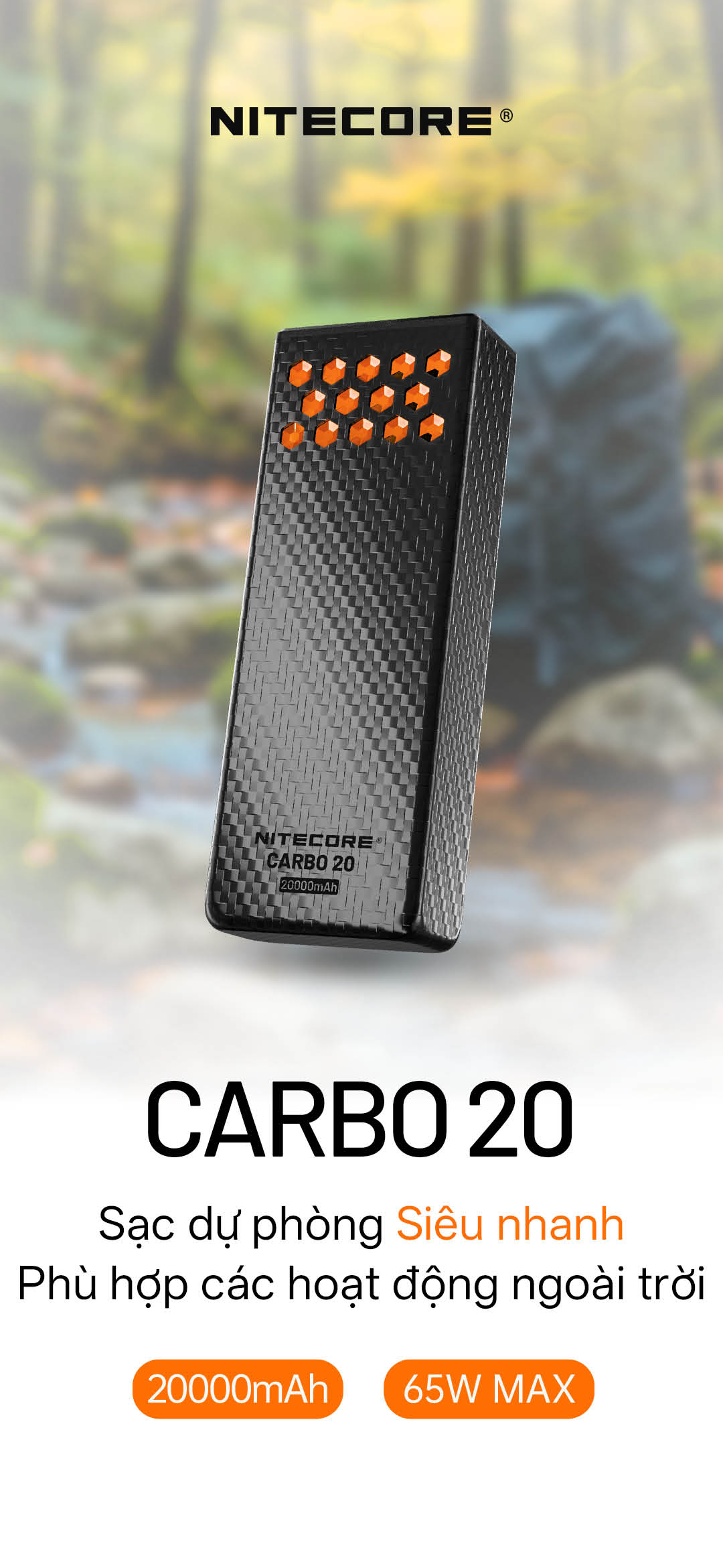 Sạc dự phòng NITECORE CARBO 20 20000mAh 65W IPX8