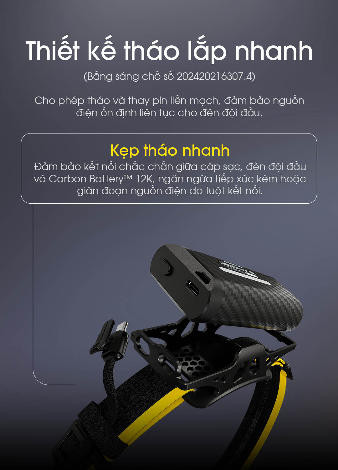 Pin sạc mở rộng NITECORE Carbon 12K 12000mAH dành cho đèn đeo đầu NITECORE