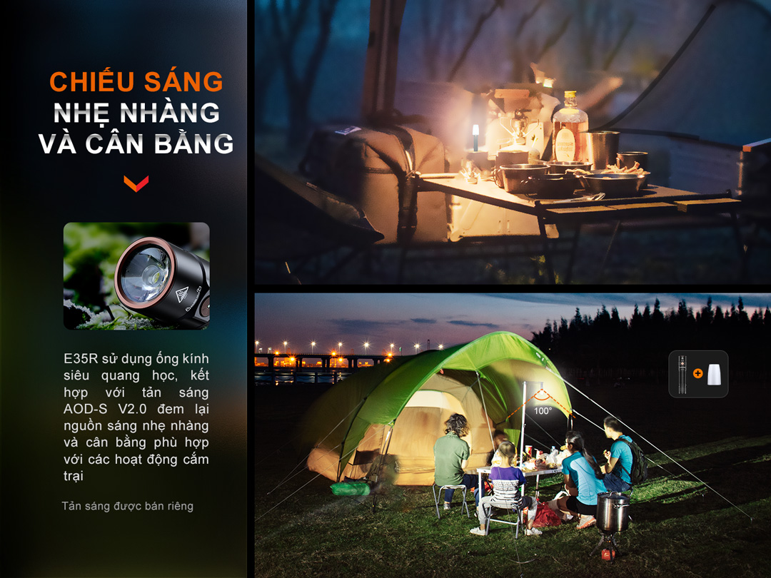 Đèn pin FENIX E35R độ sáng 3100lm chiếu xa 260m pin 21700 sạc USB C đuôi nam châm
