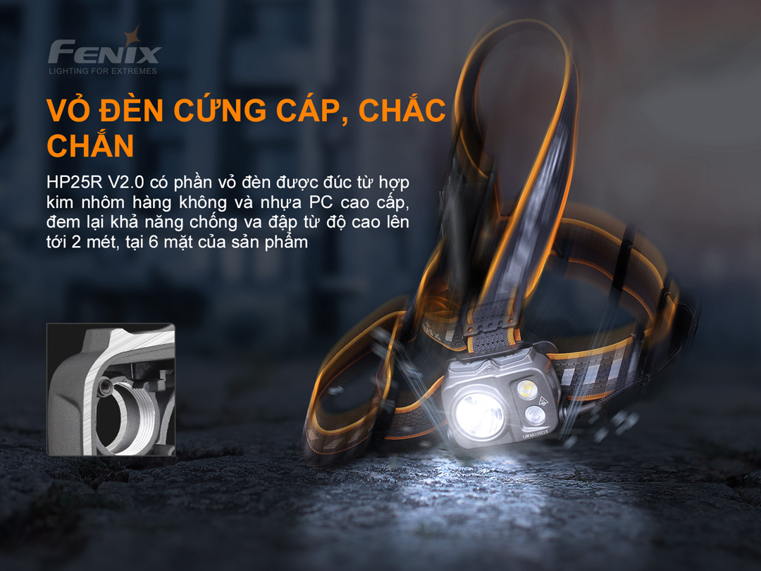 Đèn pin đội đầu FENIX HP25R V2.0 sáng 1600 lumens chiếu xa 290m pin 21700 5000 mAh sạc USB-C