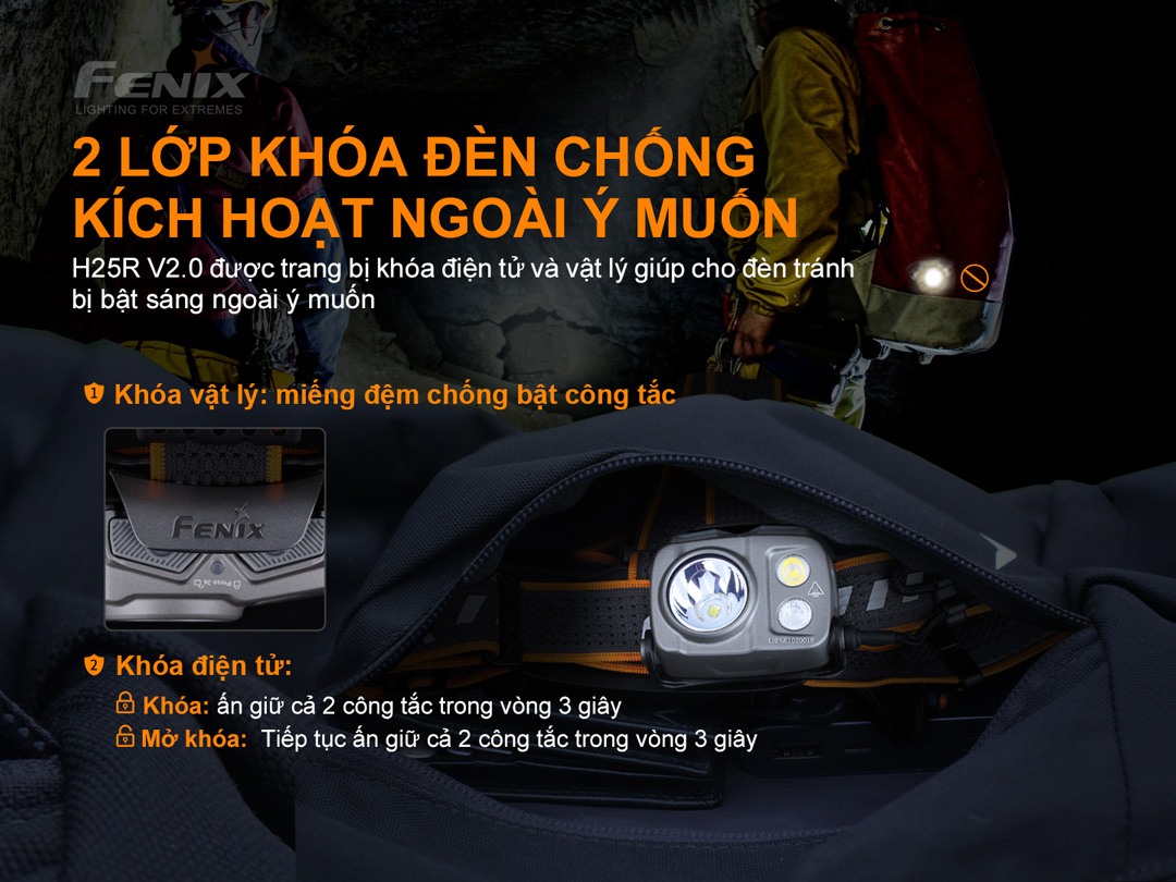 Đèn pin đội đầu FENIX HP25R V2.0 sáng 1600 lumens chiếu xa 290m pin 21700 5000 mAh sạc USB-C