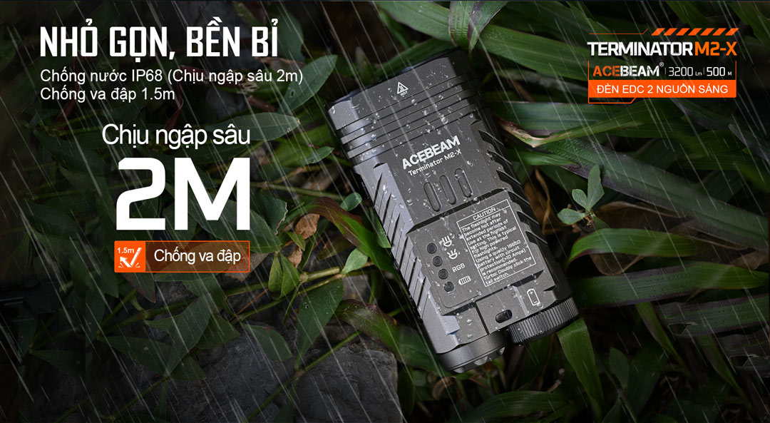 Đèn pin cao cấp ACEBEAM M2-X TERMINATOR 3200 lumen chiếu xa 500m pin 18650 3100mAh
