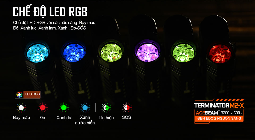 Đèn pin cao cấp ACEBEAM M2-X TERMINATOR 3200 lumen chiếu xa 500m pin 18650 3100mAh