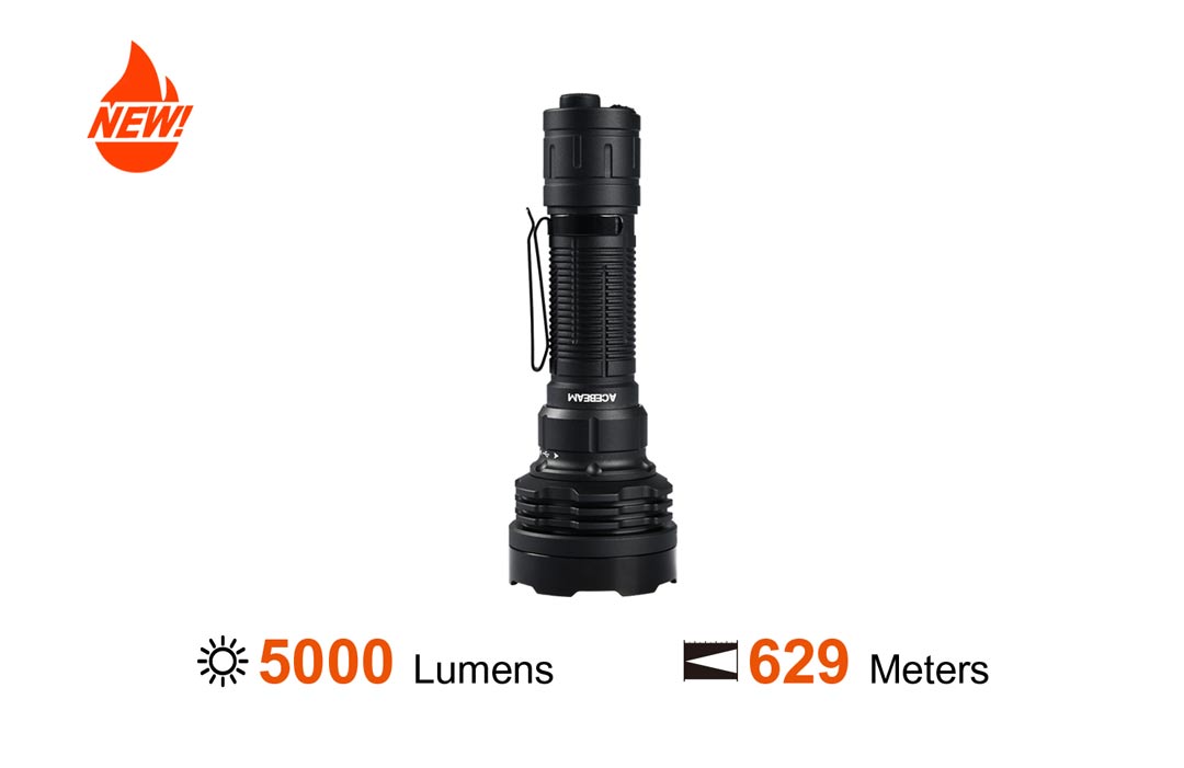 Đèn pin ACEBEAM P18 Defender sáng 5000lumen chiếu xa 629m pin 21700 sạc USB C công tắc kép phản ứng nhanh
