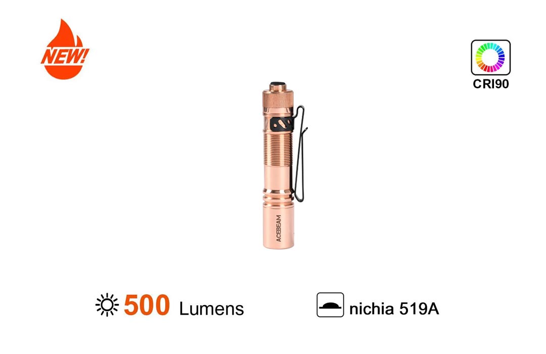 Đèn pin ACEBEAM POKELIT AA COPPER độ sáng 500lm chiếu xa 80m pin 14500 độ hoàn màu cao