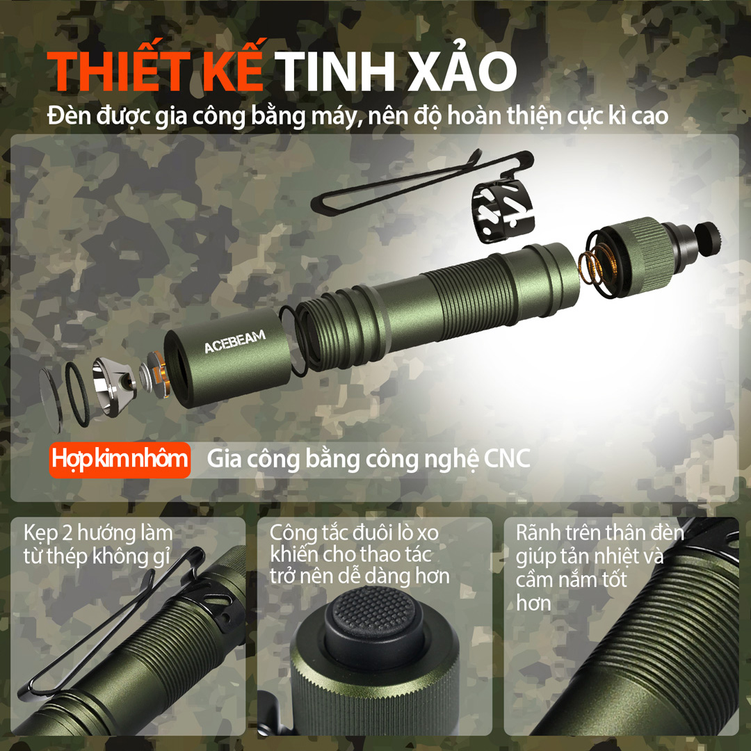 Đèn pin ACEBEAM POKELIT AA độ sáng 550lm chiếu xa 86m pin 14500 độ hoàn màu cao