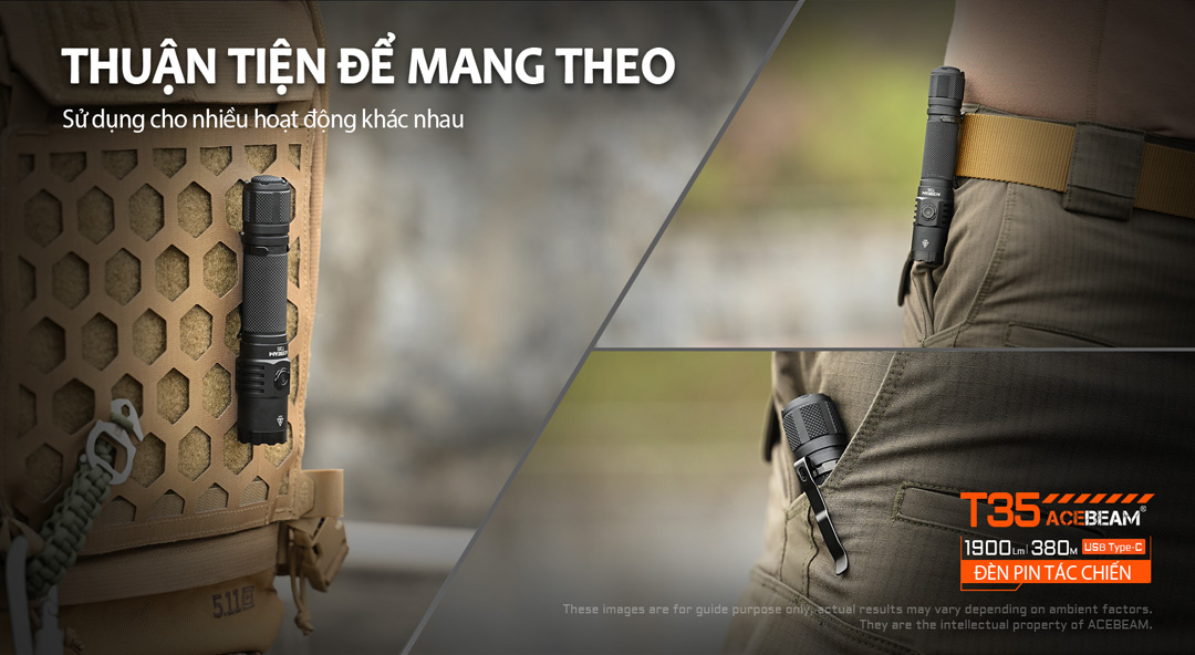 Đèn pin ACEBEAM T35 sáng 1900 lumens chiếu xa 380m pin 18650 2600mAh sạc USB C