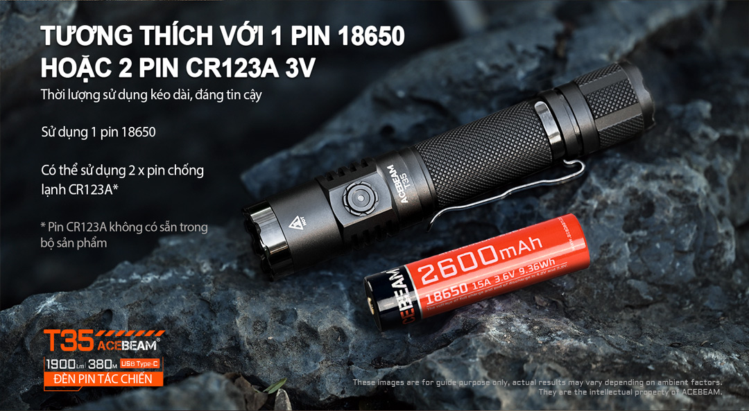 Đèn pin ACEBEAM T35 sáng 1900 lumens chiếu xa 380m pin 18650 2600mAh sạc USB C